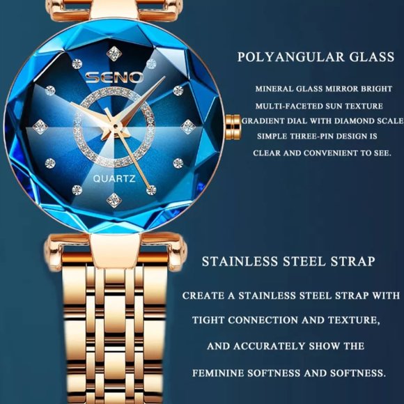 Seno Ocean Star Steel Band Women's Watch Fashion Crystal Ladies Quartz - Picture 7 of 9
